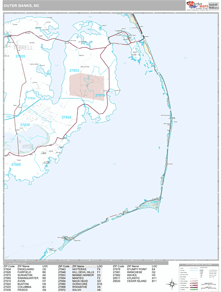 Outer Banks City Wall Map Premium Style